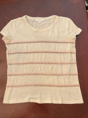 Piperlime Cream Short-Sleeve Tee with Pink Metallic Stripes